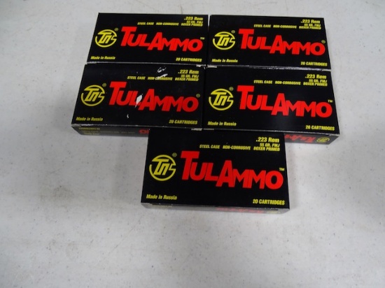 TUL AMMO .223 REM 55GR FMJ STEEL CASE NON-CORROSIVE BOXER PRIMED 20/BOX (X5)
