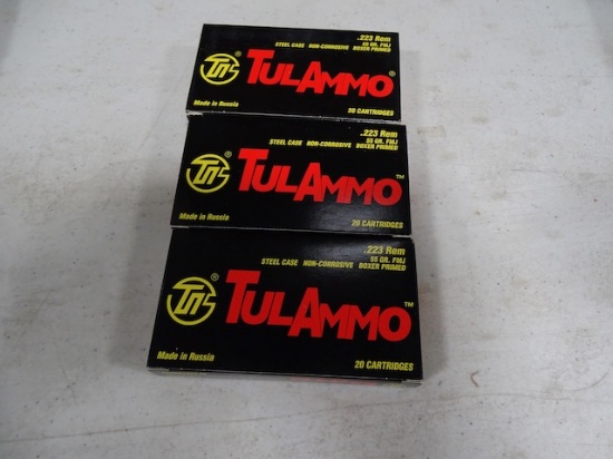 TUL AMMO .223 REM 55GR FMJ STEEL CASE NON-CORROSIVE BOXER PRIMED 20/BOX (X3)