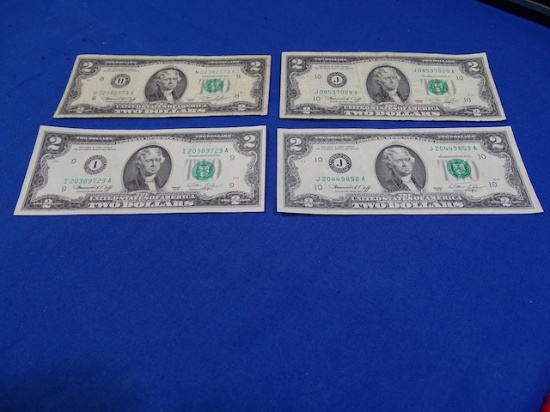 $2 BILLS 1976 GREEN SEAL (X4)