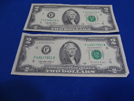 $2 BILLS 1995 GREEN SEAL (X2)