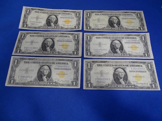 $1 1935A YELLOW SEAL SILVER CERTIFICATES (X6)