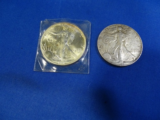 1987 & 1990 AMERICAN SILVER EAGLE 1OZ. FINE SILVER COMMERATIVE  (X2)