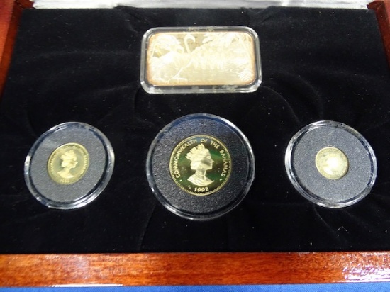 1992 PROOF ISSUE FLAMINGO GOLD COINS $5, $10 & $25 GOLD FLAMINGO COINS