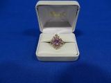 WOMAN'S 14K GOLD AMETHYST & DIAMOND RING