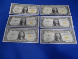 $1 1935A YELLOW SEAL SILVER CERTIFICATES (X6)