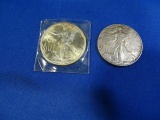 1987 & 1990 AMERICAN SILVER EAGLE 1OZ. FINE SILVER COMMERATIVE  (X2)
