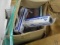 PALLET OF LED OFFICE LIGHT FIXTURES, BANKER BOXES, VACUUM BAGS & PARTS & HANGERS