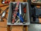 TUB W/GREESE GUNS, LARGE ROLL OF ELECTRICAL TAPE, LEVEL, PIPE CUTTER & MISC
