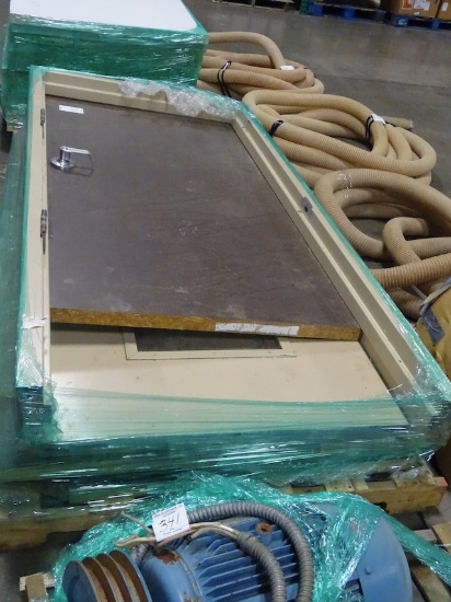 2 WOOD DOORS W/GLASS, 1 METAL DOOR W/GLASS, 1 SMALL DOOR & 1 COMMERCIAL DOOR FRAME