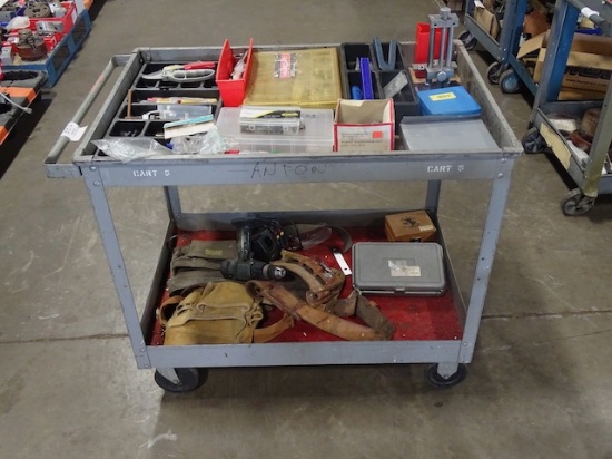 CART W/TOOL BELTS, DRILL, SOCKETS, HEX SOCKET SET SCREW, BITS,