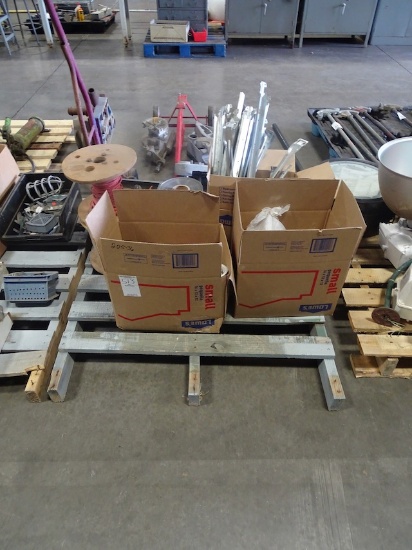 PALLET W/FIRE ALARM CABLE, WATE LINE DITCH TAPE, PANEL HUBS, ELECTRICAL BOXES W/BRACKETS & MISC