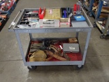 CART W/TOOL BELTS, DRILL, SOCKETS, HEX SOCKET SET SCREW, BITS,
