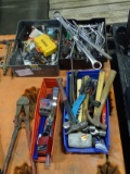 TUBS W/HAMMERS, WRENCHES, STEEL STAMPING SET, DRILL BITS, RIVET GUN & MISC (X4)