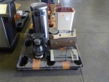 S/S 8 GALLON TRASH CAN, TRASH CAN W/PAPER HOLDERS, B&D COFFEE MAKER, SCALE & LAMINATE MACHINE