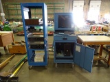 DELL OPTIPLEX 360 TOWER W/SCREEN ON CHECKOUT CART, AUDIO EQUIPMENT ON TOWER STAND