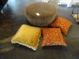 36” ROUND FABRIC OTTOMAN & 3 PILLOWS (X4)