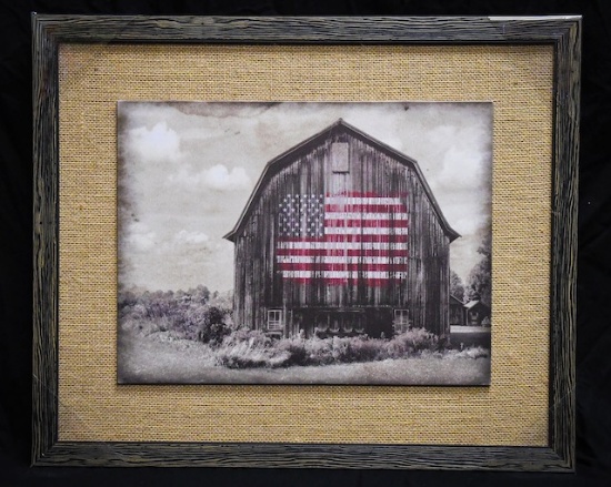 Old Barn with American Flag - framed