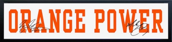 ORANGE POWER Sign reproduced autographs of Mike Gundy and Barry Sanders