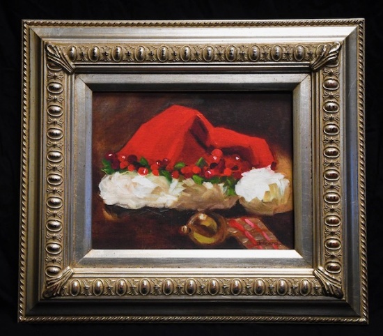 Santa Hat Christmas painting on canvas in frame