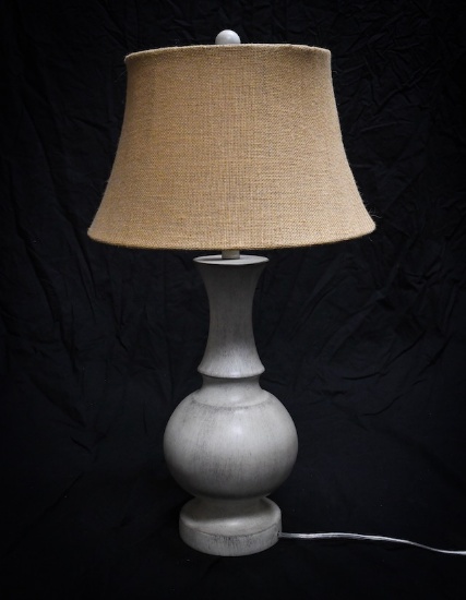 Lamp - light grey with round burlap shade