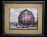 Old Barn with American Flag - framed
