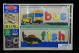 See & Spell toy with 8 wooden spelling boards + letters