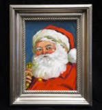 Santa Claus Christmas painting on canvas in frame