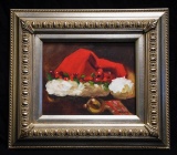 Santa Hat Christmas painting on canvas in frame