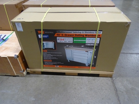 NEW TMG RUBBERWOOD TABLE TOP & S/S 48" 4 DRAWER ROLLING WORKBENCH MODEL:TMG-WB48045