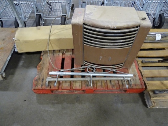 GAS HEATER, FABRIC STREACHER BARS & LIGHT TRACKS
