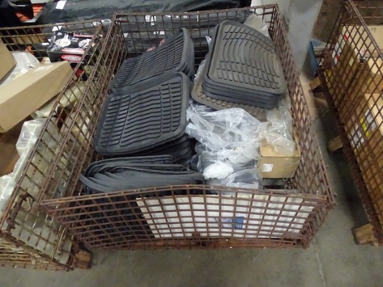 BASKET W/FLOOR MATS, BRACKETS & AUTOMOTIVE PARTS