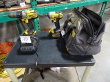 DEWALT 18V DRILL/HAMMER DRILL, IMPACT DRIVER W/BATTERIES, 1-CHARGER & BAG