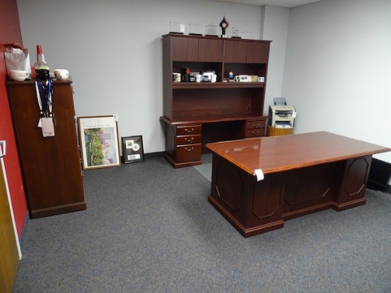 EXECUTIVE DESK 36”X72” HUTCH TOP CREDENZA & FOUR DRAWER LATERAL FILE CABINET (X3)
