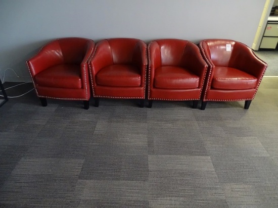 RED LEATHER HOBNAIL CLUB CHAIRS (X4)