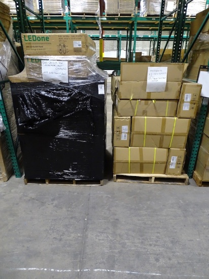PALLET 1: (48) LOC 24BLPL-MCCT, 2X4 LED FLAT PANEL, PALLET 2: (18) SB150W A2N50T3,