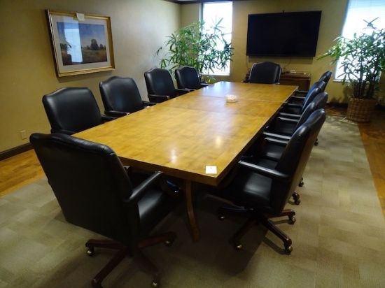 LARGE CONFERENCE TABLE W/10 LEATHER CHAIRS