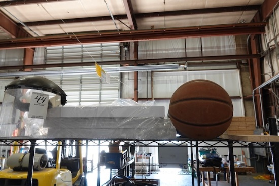 CONTENTS OF THE TOP SHELF INCLUDING FACE SHIELD FILTERS & BASKETBALLS