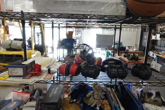 CONTENTS OF SHELF INCLUDING PLACARDS, SIGNS, EARMUFFS