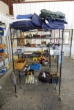 CONTENTS OF SHELF INCLUDING MOVING BLANKETS, TOOL BAG, HINGES & MISC