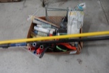 BOX OF PAINT ROLLERS, MISC BRUSHES & EXTENDED POLES