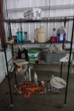 ENTIRE CONTENTS OF SHELF INCLUDING CLEANERS, LUBRICANTS, RATCHET STRAPS, ETC