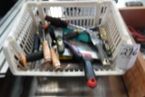 BASKET OF SCREWDRIVERS, BUDDY KNIVES, CHISELS, ETC