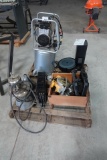 PALLET OF MISC TOOLS, AIR COMPRESSOR & DEWALT SAW (NEEDS HELP)