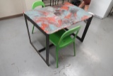METAL FRAME TABLE W/TWO CHAIRS