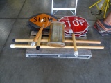 6 DOUBLE SIDE STOP/SLOW SIGNS & AMBER LIGHT BAR