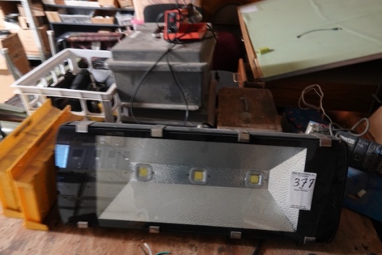 LED LIGHT & ITEMS ON TOP OF TABLE