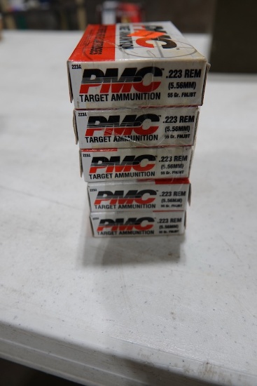 PMC TARGET AMMO .223 REM (5.56MM) 55GR FMJ -BT 20 PER BOX (X5)