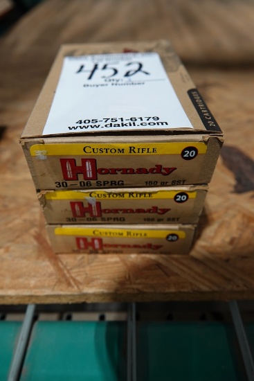 HORNADY CUSTOM RIFLE 30-06 SPRG 150GR SST 20 PER BOX (X3)
