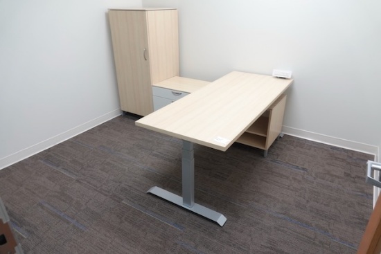 OFFICE COMBO W/ADJUSTABLE HEIGHT DESK, CREDENZA & STORAGE CABINET