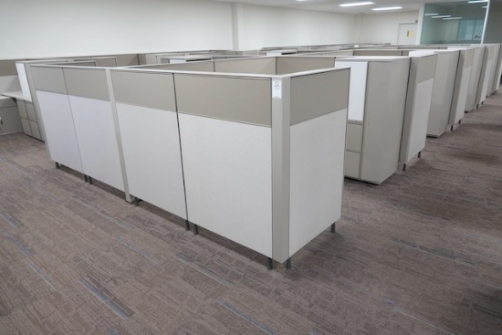 8 OFFICE CUBICLES W/DESK & CABINETS X1